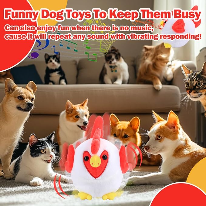 Interactive Dog Toys, Crazy Chicken Dog Toy with Pop Songs and Recording Mode, Rechargeable Active Self Moving Ball for Small/Medium/Large Puppy Dogs to Keep Them Busy, Dog Toys for Boredom Exercise