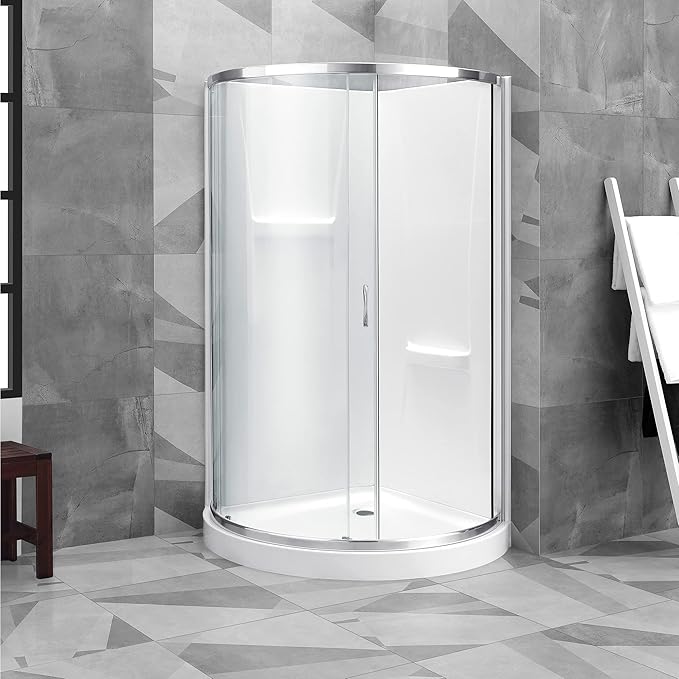 OVE Decors Breeze 36 in. Corner Shower Clear Sliding Door with Walls and Base in Satin Nickel Finish