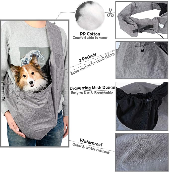 ARELLA Dog Sling Carrier for Small and Medium Dogs 10-17 lbs with Comfortable Adjustable Padded Shoulder Breathable Mesh for Travel Hands Free Daily Walk Outdoor Activities PDS08G