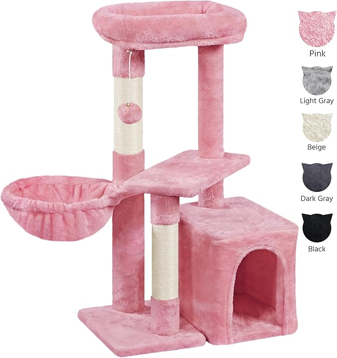 Yaheetech 34.5in Scratching Post, Cat Scratchers for Indoor Cats and Kittens, Multifunctional Activity Post w/Sisal Rope＆Dangling Ball＆Large Condo, Pink