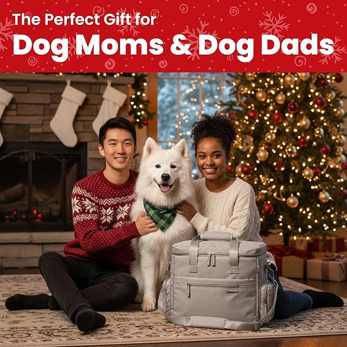The Original Doggy Bag™- Dog Travel Bag for Supplies - Ultimate Gift for Dog Moms & Dads, Doggy Lovers & Pet Owners for Christmas- Includes 2 BPA-Free Travel Bowls and 2 Food Containers: Beige