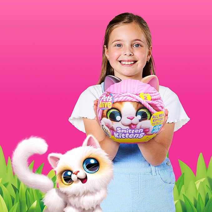 Pets Alive Smitten Kittens Series 2 (British Shorthair) by ZURU – Interactive Plush Cat Toy with 10 Sounds, Surprise Unboxing, Soft Collectible Pet for Ages 3+