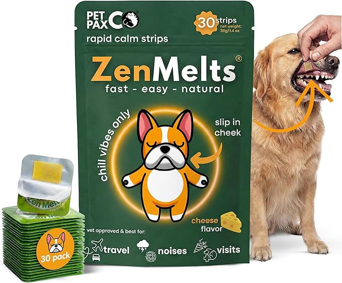 Calming Strips for Dogs–Dog Anxiety Relief & Sleep Aid with Melatonin, Chamomile & L-Theanine–Easier and Faster Than Dog Calming Chews – Supports Fireworks, Travel & Stress (30 Pack).