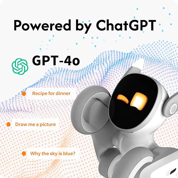 Robot Pet Dog ChatGPT-4o Smart AI-Powered Companion Voice & Gesture Control, Real-Time Interaction Robotics Toys for Kids, Home Monitoring - Includes Charging Dock