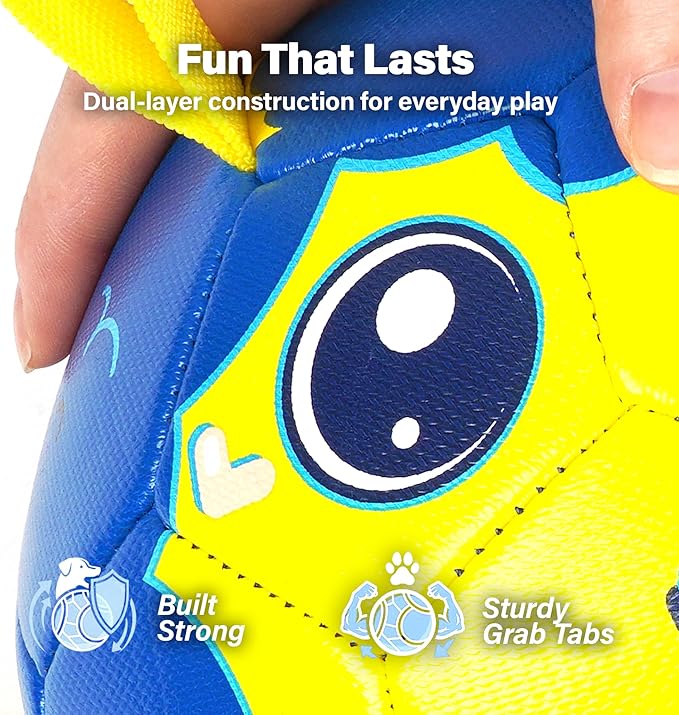 Race&Herd 8" Jolly Soccer Ball for Dogs - Tough Durable Dog Ball Toy with Straps, Pet Bouncy Herding Balls for Dogs, Floating Dog Balls with Tags for Water Fetch, BaaBaaBall (Blue)