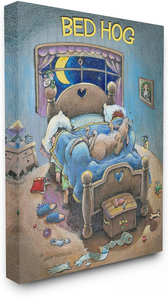 Stupell Industries 'Bed Hog Funny Pet Dog Cartoon Design', Canvas Art, 30 x 40 Inches, Easy to Hang and Sturdy, Made in USA, by Gary Patterson