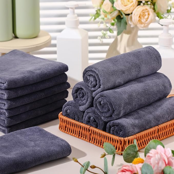 Shimeyao 50 Pack Bleach Proof Towels Microfiber Absorbent Resistant Hair Hand Towels Bulk Quick Dry for Barber Gym Bath Spa Shaving (Grey,Classic)