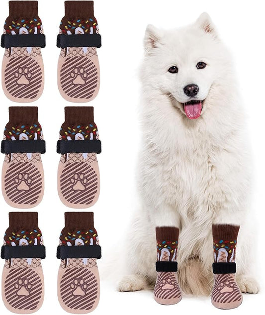 EXPAWLORER Anti Slip Dog Socks - Dog Shoes Paw Protectors with Adjustable Straps for Hot/Cold Pavement, Strong Traction Control with Grippers for Indoor Hardwood Floors