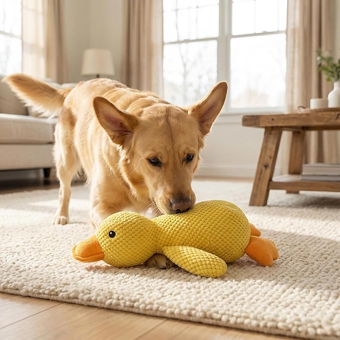 JINTONE Squeaky Plush Duck Dog Toy for Anxiety Relief, Durable Chew Duck Toy for Large Breeds & Puppies, Interactive Calming Duck Toy with Squeaker for Boredom Relief, Non-Toxic & Pet-Safe