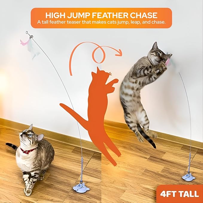 Spiral Cat Toy Set – 5-in-1 Interactive Indoor Cat Toys with 3-Way Tunnel, Feather Wand, Ribbon Teaser & Suction Cup for Active Cats