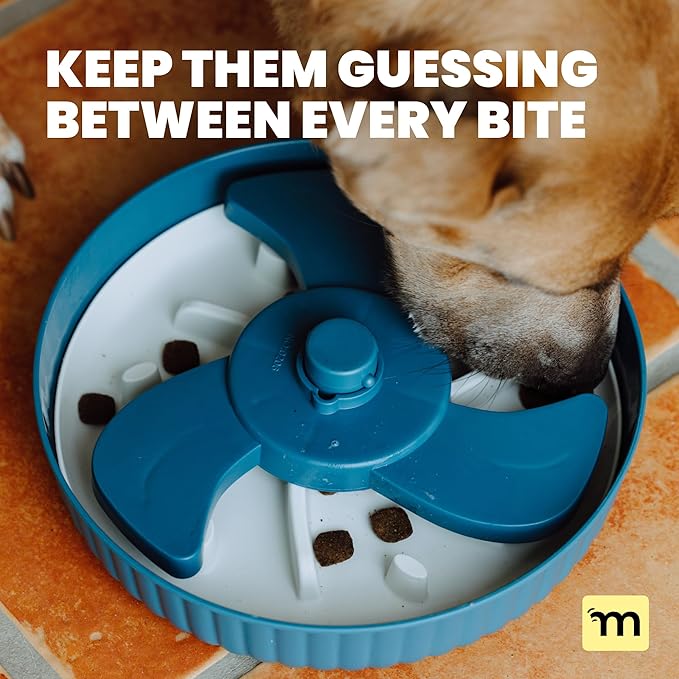 MalsiPree Spinning Slow Feeder Dog Bowl - Interactive Puppy Training Supplies & Dog Birthday Gifts - Anti-Choke Non-Slip Puzzle Feeder for Small & Large Breeds with 2 Interchangeable Mats - Blue