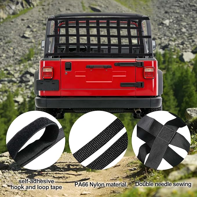 Universal Car Cargo Net & Hitch Hammock, Oversized Heavy-Duty Mesh Netting for Jeep Wrangler TJ JK JL 1997-2023 2/4 Door, Multi-Purpose Cargo Organizer, Camping Gear, Pet Barrier & Travel Accessory