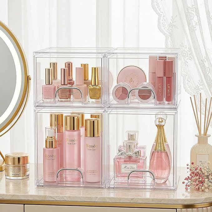 TOOGE Stackable Baby Bottle Organizer: Acrylic Bottle Organizer Baby Storage Drawers Clear Bottle Station Organization for Countertop Cabinet Vanity with 4 in 1 Cup Lid Cleaning Brush & Label - Tall