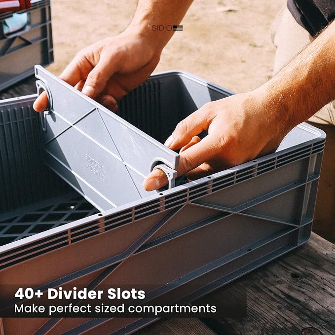 SIDIO CRATE Pro Pack - Two Full Size and One Half Size SidioCrate, Stackable Outdoor Organizer Storage Bins with Clear Lid and Dividers