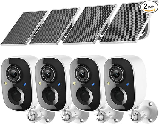 2K FHD Security Camera Wireless Outdoor Cameras for Home Security,AI Human Detection,Instant Alert,Color Night Vision,SD/Cloud Storage,Solar/Battery Powered,2.4G WIFI Only,Spotlight,Siren Alarm,4 Pack