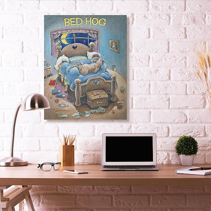 Stupell Industries 'Bed Hog Funny Pet Dog Cartoon Design', Canvas Art, 36 x 48 Inches, Easy to Hang and Sturdy, Made in USA, by Gary Patterson