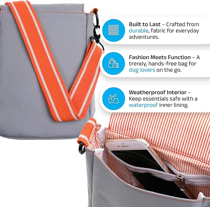 DOOG Walkie Bag - Adjustable Dog Treat Pouch Shoulder Bag with Poo Bag & Water Bottle Compartments - Comfort Fit for Everyday Use