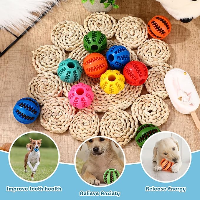 28 Pack Dog Treat Balls Bulk Interactive Treat-dispensing Dog Toy Durable Rubber Puppy Tooth Cleaning Ball Toy for Small Medium Breed Chew Tooth Cleaning Enrichment for Boredom Brain Stimulate Game