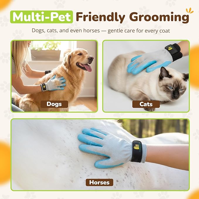 PET MAGASIN® Durable Gentle Dog Washing Gloves (1-Pair) - Premium Pet Grooming Gloves for Dogs, Cats & Horses | Dog Scrubber for Bath | Cat Hair Remover Glove | Bathing Brush (Blue, Large)