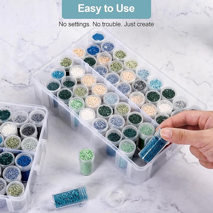 Diamond Painting Storage Container, 3-Tier Bead Organizer Box with 150 Slots, Stackable Crafts Organizers for DIY Diamond Art Craft Jewelry Bead Storage