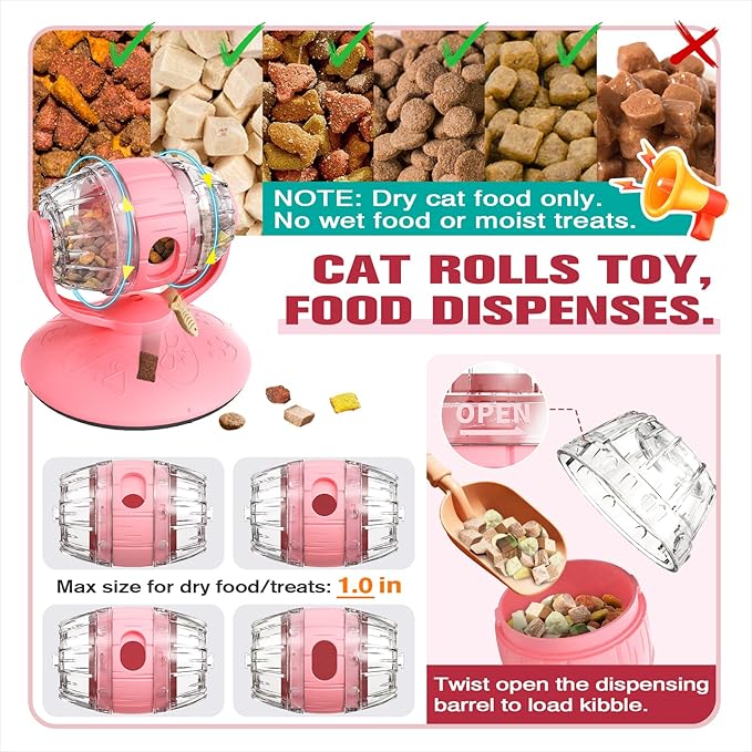 Rotating Interactive Cat Treat Dispenser Toy - Slow Feeder Puzzle for Indoor Cats-red