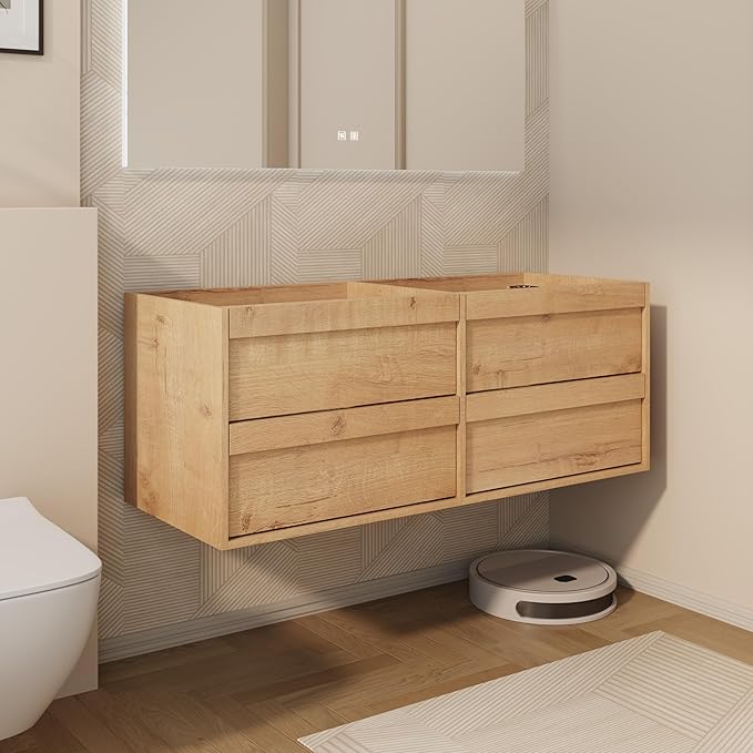 eclife 48" Floating Bathroom Vanity Sink Combo, Wall Mounted Modern Minimalist Storage Cabinet with 4 Drawers, Exclude Sink, Faucet & Drain, Natrual