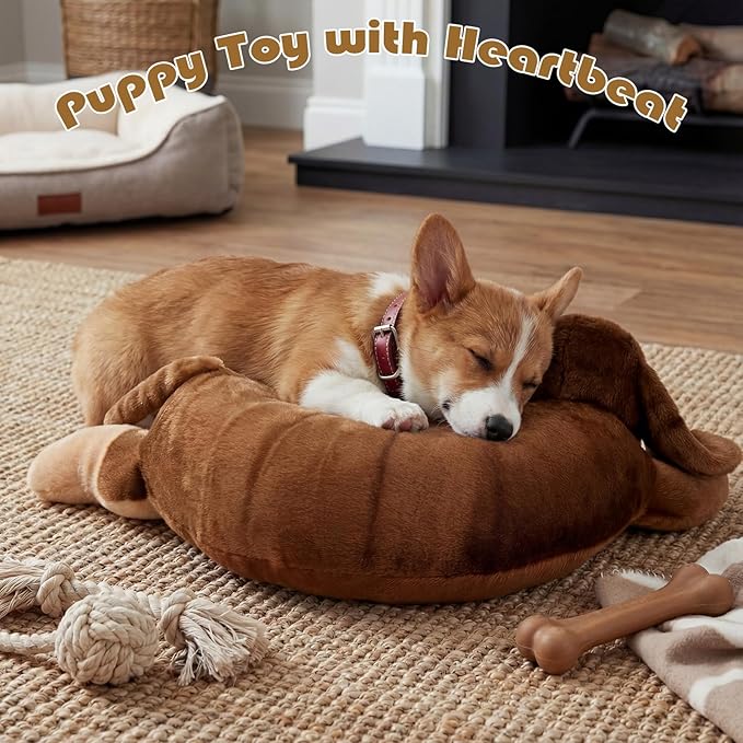 Soulchen Heartbeat Toy for Dog Anxiety Relief Stuffed Animal Comfort Toy for Puppies, Sleep Aid Plush for Crate & Kennel Training, Cuddly Companion Helps Calm Separation Stress(Dachshund)