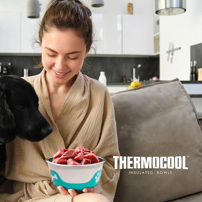 Thermocool Insulated Stainless Steel Pet Bowl - 32 Oz (Large) Non-Slip Feeding Dish Reduces Sliding & Spills, Keeps Water Cold & Food Warm, Dishwasher Safe (Light Purple)