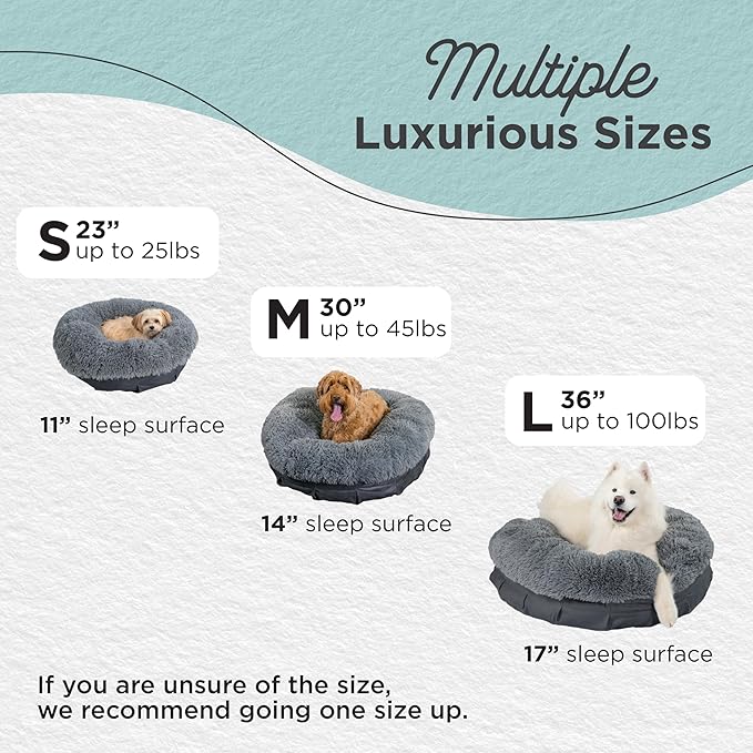 Best Friends by Sheri Ultra Calming Pouf Bed, Orthopedic Round Dog Bed for Joint Support, Faux Fur, Washable Cover, Gray, Small, 23"x23"