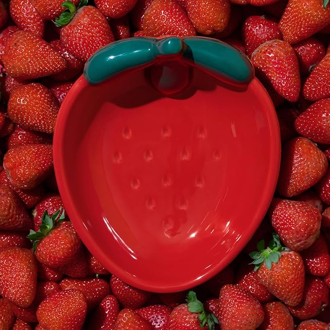 VETRESKA Ceramic Pet Bowl Tilted Design Pet Feeder for Food and Water Anti Vomit Cat Bowls for Indoor Cats Cute Strawberry Cat Bowl Dishwasher Safe
