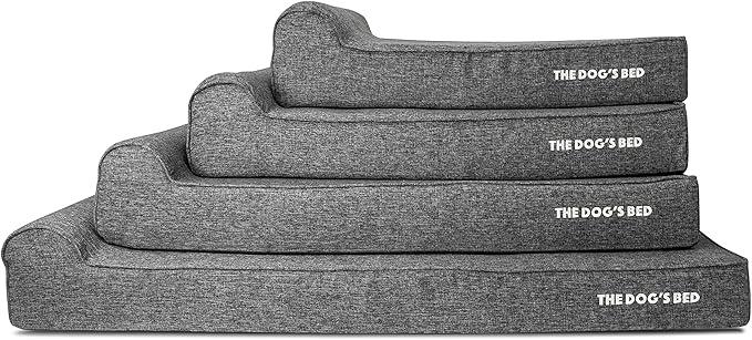 The Dog’s Bed Orthopedic Headrest Dog Bed, Large Grey Linen, Memory Foam, Pain Relief for Arthritis, Hip & Elbow Dysplasia, Post Surgery, Lameness, Waterproof Washable Cover