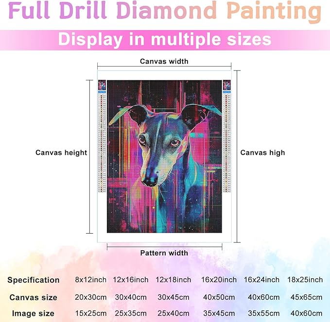 LTCZ Colorful Greyhound Diamond Art Painting Kits for Adults, Animal 5d Diamond Painting Dots Art Kits for Adults Beginner, Home Wall Decor 12 * 16Inch