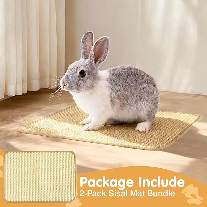 Rabbit Scratching Pad, Sisal Bunny Scratch Mat for Cages - 2PCS Natural Rabbits Nail Scratcher for Indoor Rabbit Chew Toys & Bedding, 16x12 Inch