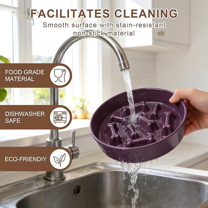 Ceramic Slow Feeder Dog Bowl, 1.5 Cup Dog Food or 20oz Water, Slow Eating Bowl for Small Breed, Maze Puzzle Feeder for Fast Eaters, Anti-Choking Stop Bloat, Non-Slip BPA Free (Purple)
