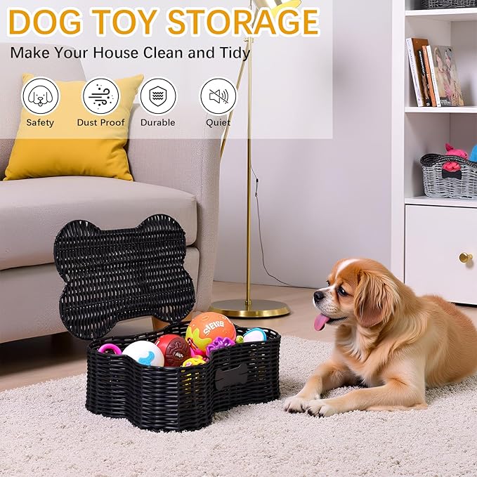 Morezi Dog toy basket bin box with lid bone shape designed personalized great for organizing chew toys leashes clothing in living room area for pet dogs cats breeds