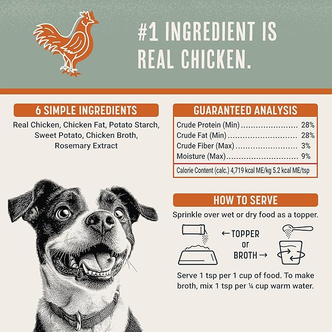 Flavors Dog Food Topper, Freeze-Dried, Grain-Free, (3 Pack), 3.1 oz - Chicken Recipe