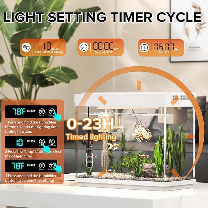 Aquarium, 2.4 Gallon Betta Fish Tank with Heater, Humidifier 3 in 1 Pump - Filteration & Oxygenation & Circulation, Temperature Display, HD Glass, Timed 7-Color Lights