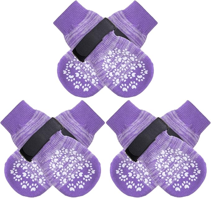 EXPAWLORER Double Side Anti-Slip Dog Socks with Adjustable Straps-Strong Grips Traction Control for Indoor on Hardwood Floor Wear,Best Paw Protector for Puppy Small Medium Large Dogs,X-large (6 Count)
