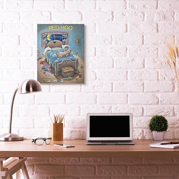 Stupell Industries 'Bed Hog Funny Pet Dog Cartoon Design', Canvas Art, 24 x 30 Inches, Easy to Hang and Sturdy, Made in USA, by Gary Patterson