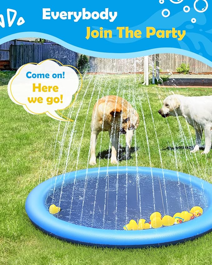 Peteast Splash Pad for Dogs, 107" Anti-Slip Dog Pool Dog Splash Pad Sprinkler Pool,Thicken Doggie Pool Summer Outdoor Water Toys Backyard Fountain Play Mat