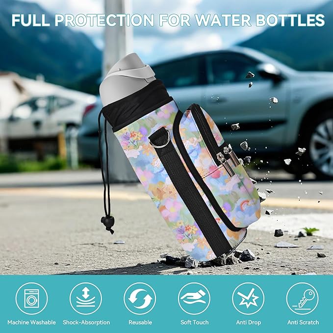 AUPET Water Bottle Sling Bag Sleeve Holder Carrier 25/32/40/64 oz,Insulated Crossbody Water Bottle Case Cover with Strap and Pockets for Men/Women Walking Hiking