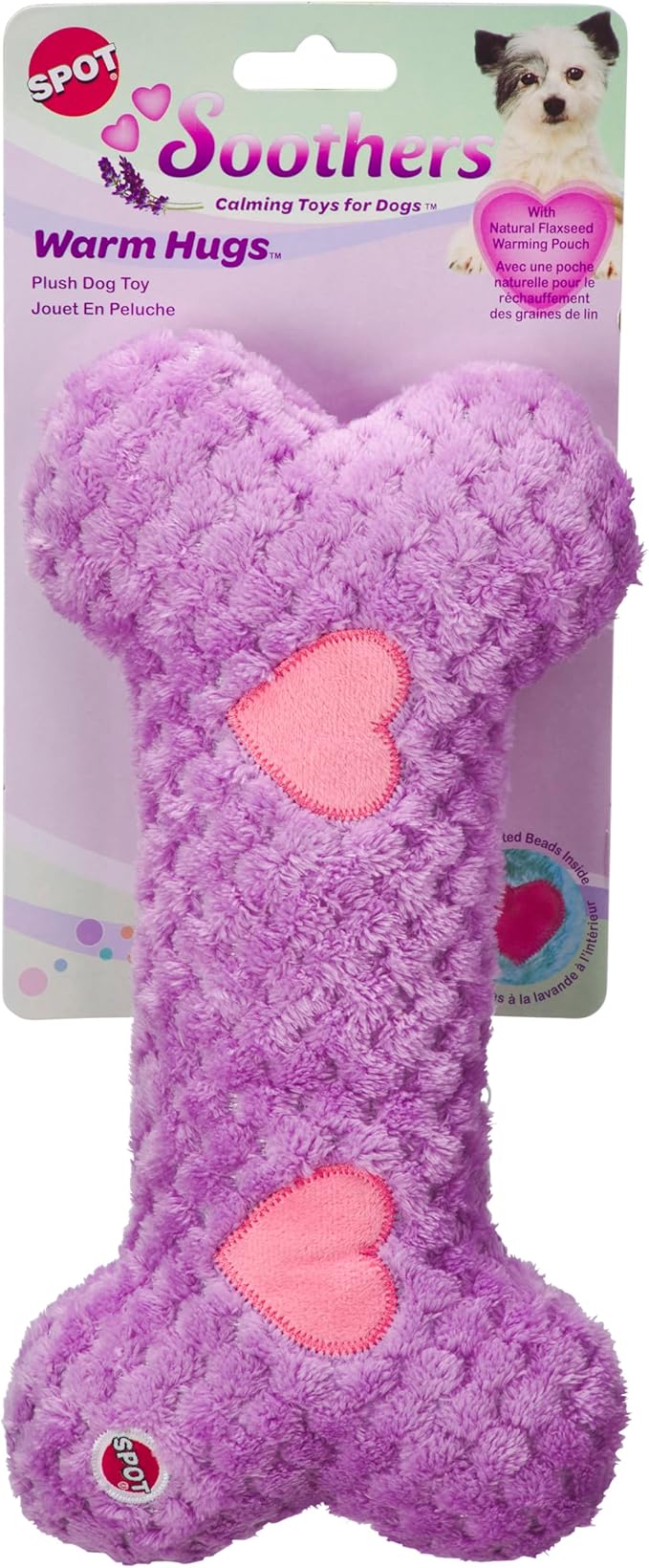 SPOT Soothers Warm Hug Bone - Calming Plush Dog Toy with Lavender Scented Beads, Removable Squeaker, Microwavable Warming Pouch, Separation Anxiety Relief, for Medium to Large Dogs and Puppies, 12in