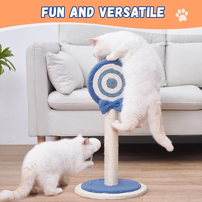 Kitten Kitty Cat Scratching Post Pole Scratcher Cute Sisal Rope Toy Indoor Scratch Mini Blue Decorative Accessories Small Lollipop Post Hanging Ball Decor Play Essentials Necessities Christmas
