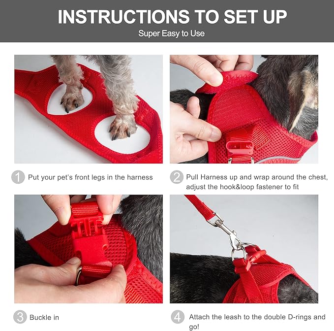 Fida Cat Harness and Leash Set for Walking Kitten and Puppy, Escape Proof Kitten Harness with Breathable Lightweight Soft Mesh, Adjustable Reflective Step-in Design for Kitten and Puppy.(XXXS, Red)