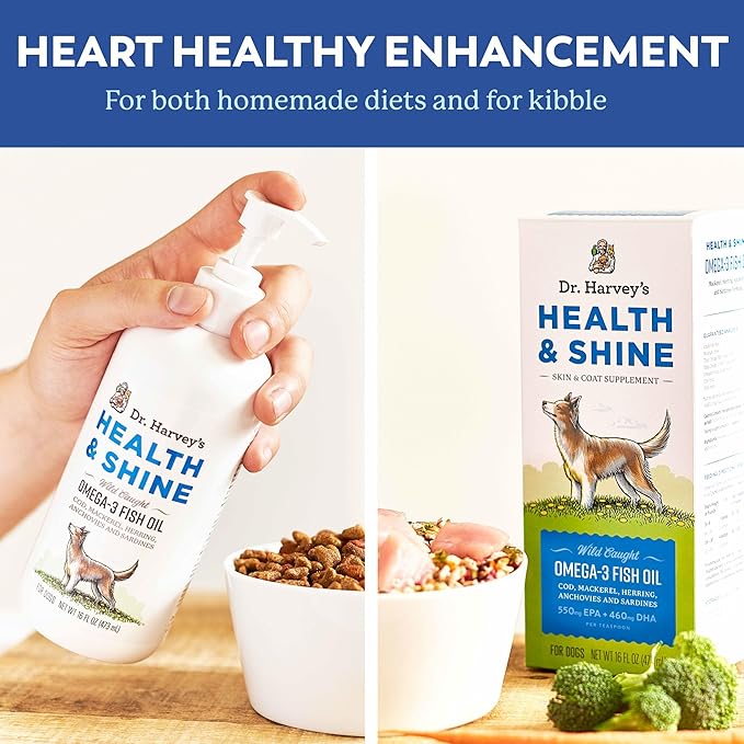 Dr. Harvey’s Health & Shine Omega 3 Fish Oil for Dogs from Wild Caught Cod, Mackerel, Herring, Anchovies and Sardines - Supports Beautiful Fur, Strong Joints and Itchy Allergy Relief (16 fl. oz.)