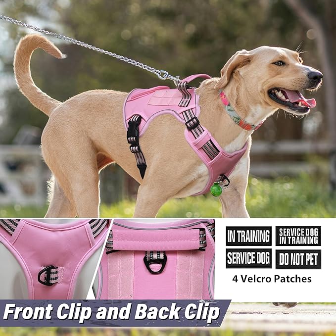 Tactical Dog Harness for Large Dogs, Heavy Duty No Pull Military Service Vest with Control Handle & 4 Patches, Adjustable Reflective Soft Padded Pet Harness for Training Walking Hiking (Black, XL)