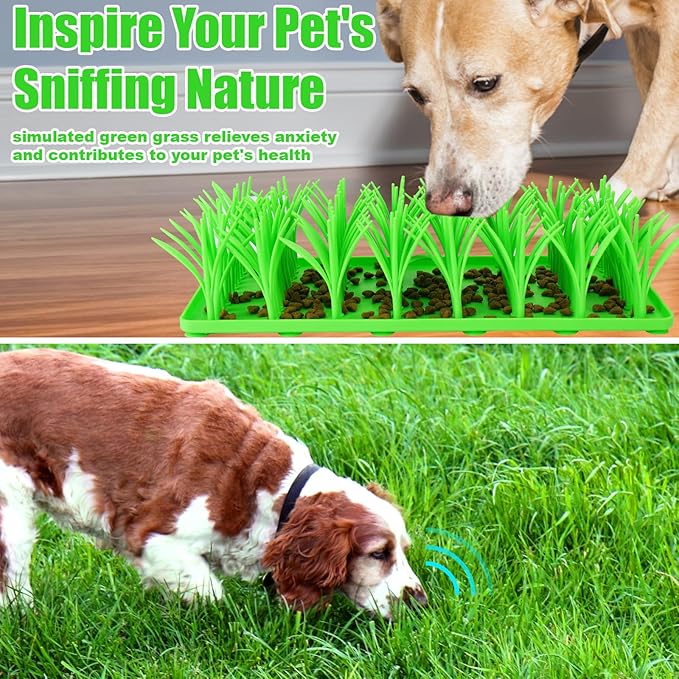 AIERSA Silicone Grass Mat for Cats,Slow Food Mat Grass,Pet Snuffle Mat for Dog,Green Grass Silicone Cat Foraging Mat Motivate Pets to Forage for f Food,Interactive Food Toy for Boredom