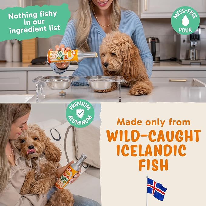 Omega 3 Fish Oil for Dogs (8 oz) - Premium Icelandic Liquid Dog Fish Oil Supplement with EPA DHA for Skin, Coat & Joint Health - Natural Pet Supplement - Leak-Free Aluminum Pour Bottle