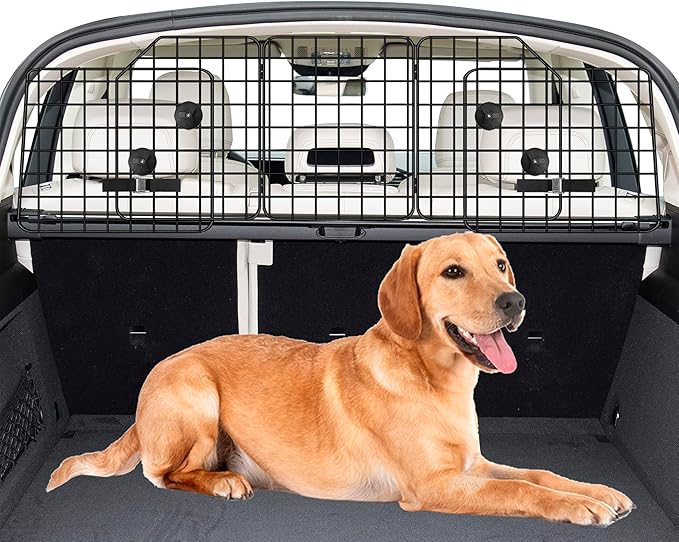 Dog Car Barrier for SUVs, Van, Vehicles, Adjustable Large Pet Barriers, Universal Fit Heavy-Duty Wire Mesh Dog Guard, Foldable Safety Car Divider Gate for Truck Cargo Area