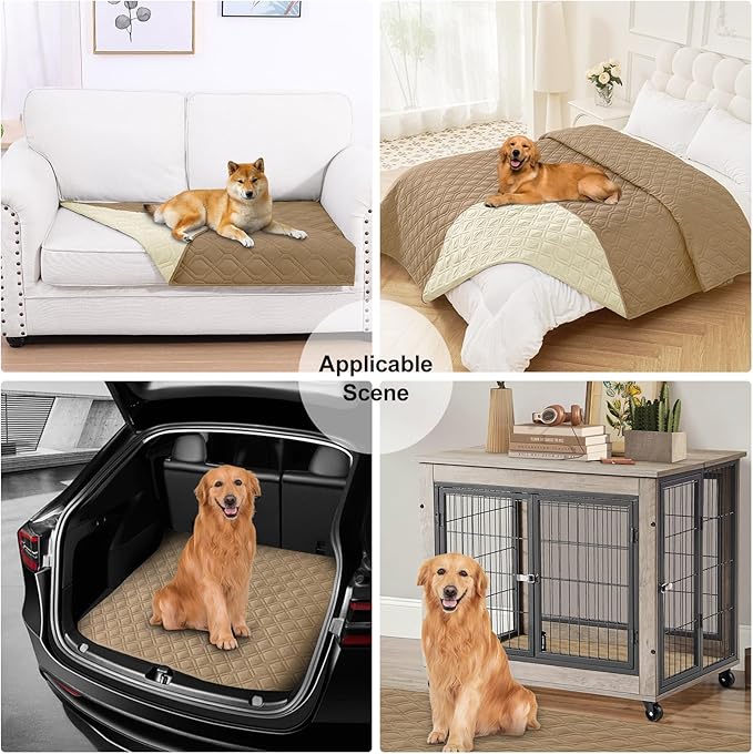 Smiry Waterproof Dog Blanket, 30x53 Inch Soft Pet Bed Cover Reversible, Washable Sofa Couch Furniture Protector for Small Medium Large Dog Puppy Cat, Geometric, Camel/Beige